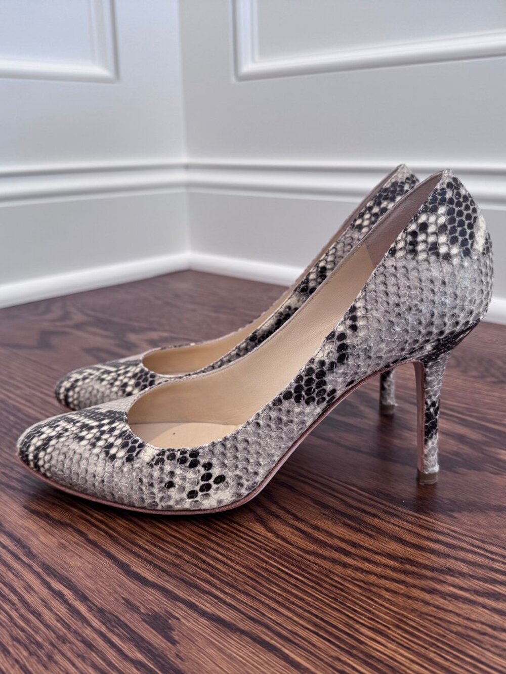 Jimmy Choo Gilbert Snake Print/Python Pointed Toe Stiletto Pumps 37.5 / 7